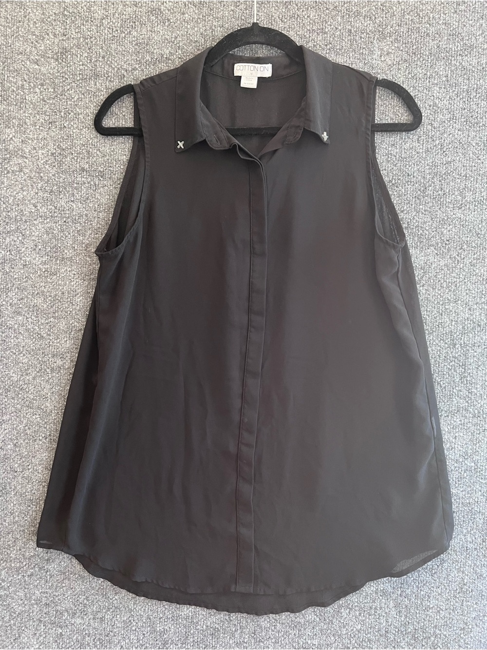 Cotton On Black Sleeveless Button Down Blouse Collared Sheer Top Size Medium